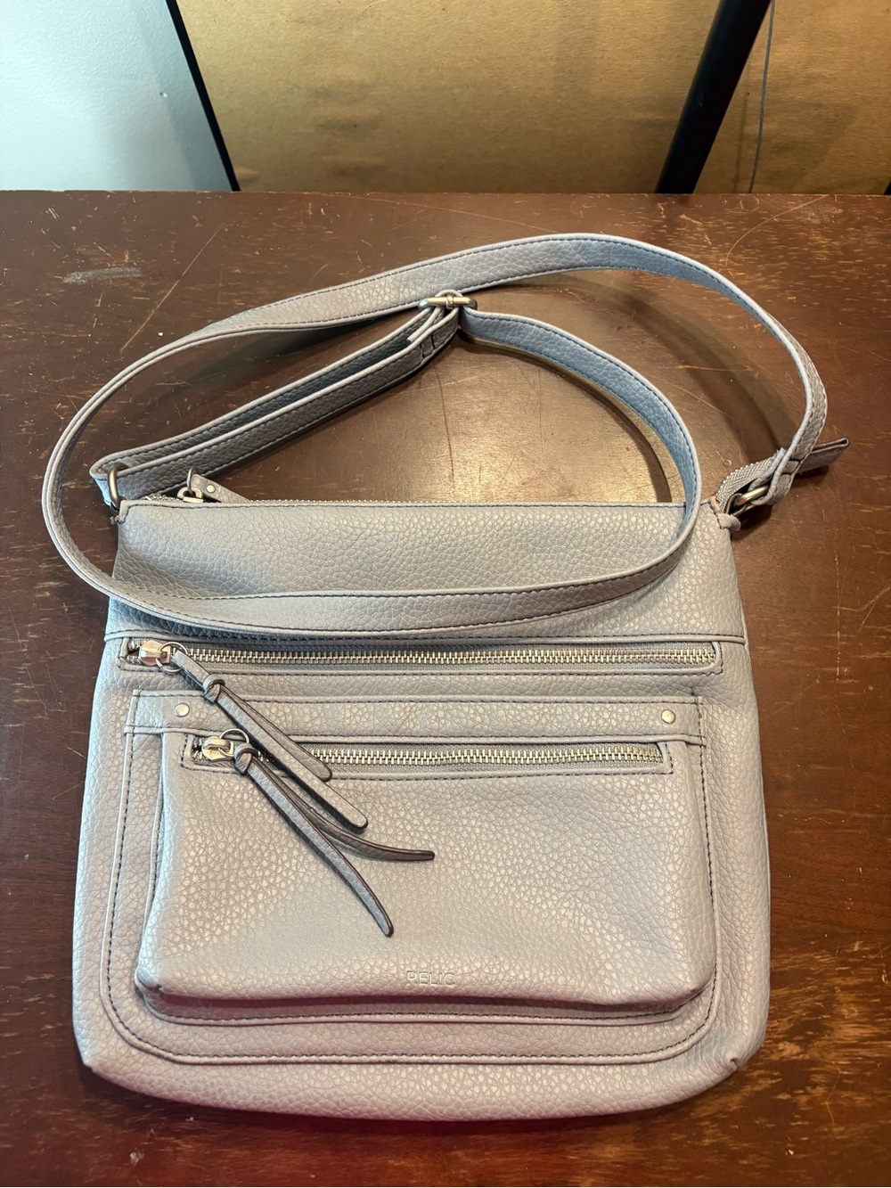 Relic Light Gray Pebbled Leather Crossbody Bag